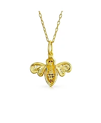 Bling Jewelry Elegant Queen Bee Pendant Necklace - Black and Golden Cubic Zirconia, 14K Yellow Gold Plated