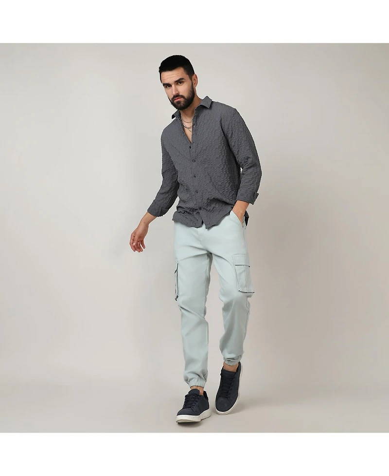 Men's Charcoal Grey Embossed Geometric Shirt