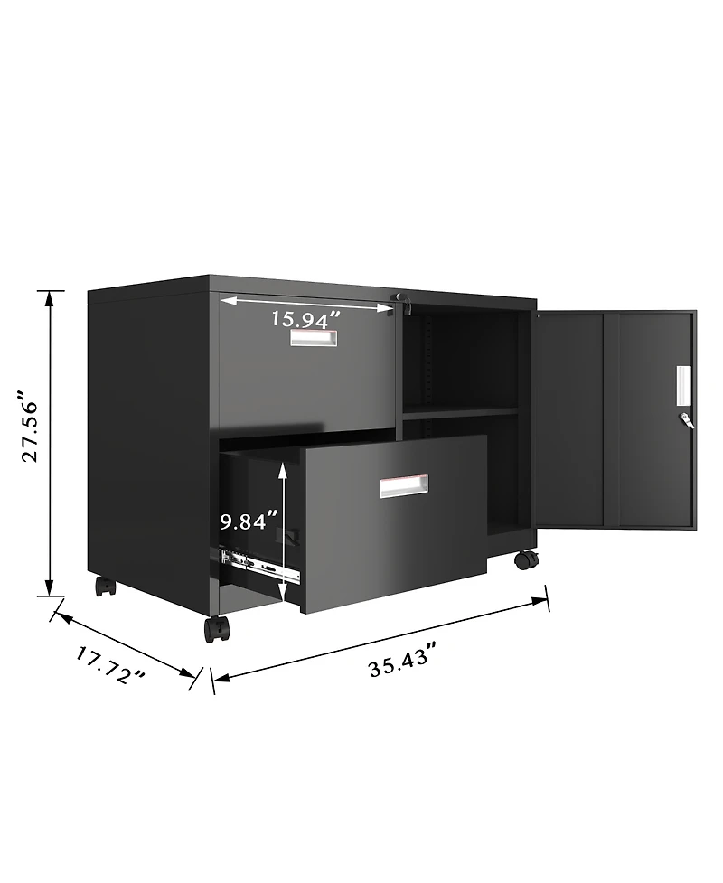 Slickblue Metal Office Cabinet with 2 Drawers and Adjustable Shelves for Versatile Storage Solutions