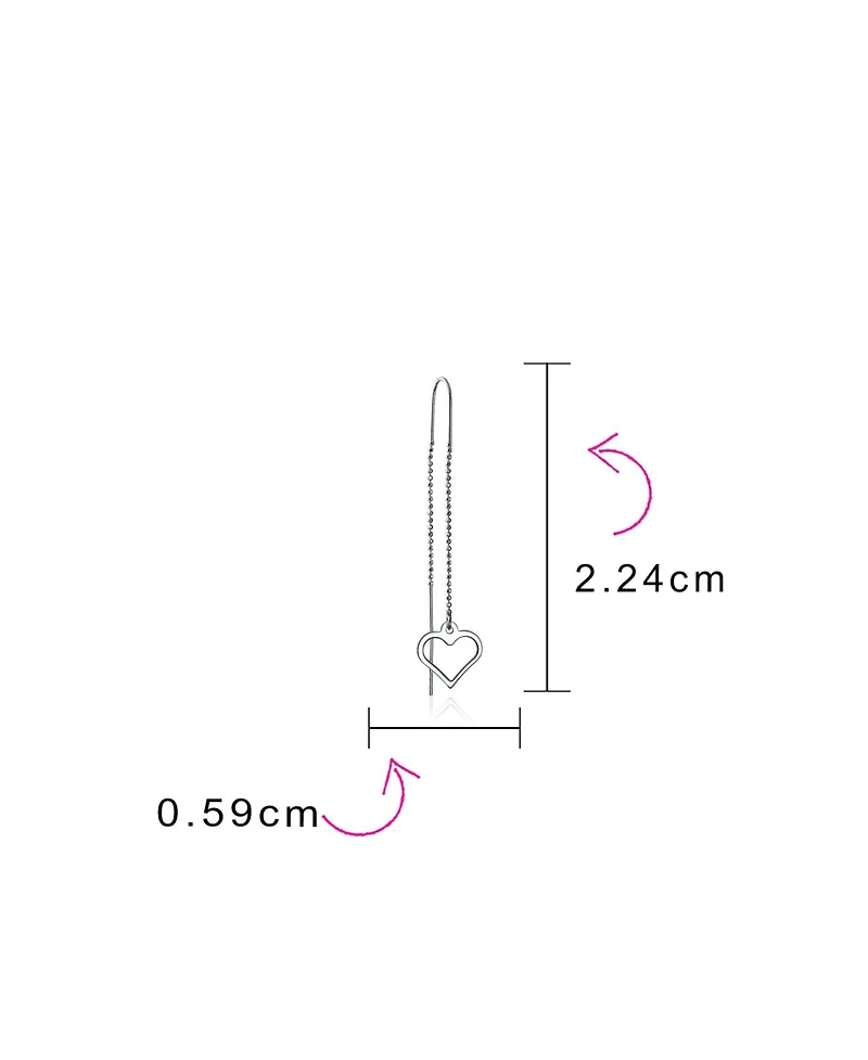 Bling Jewelry Long Linear Lightweight Heart Chain Threader Earrings .925 Sterling Silver Stabilizing U Hook