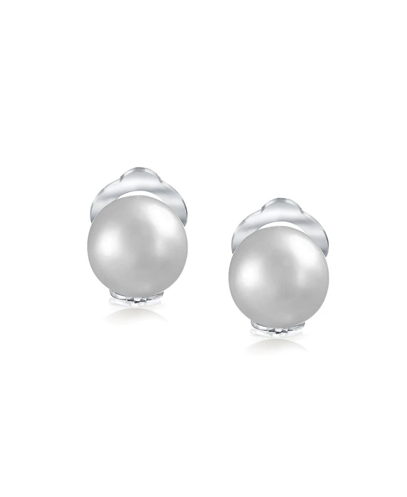 Bling Jewelry Button Style Freshwater Cultured Pearl Clip On Ball Stud Earrings Sterling Silver Non Pierced Ears