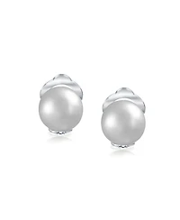 Bling Jewelry Button Style Freshwater Cultured Pearl Clip On Ball Stud Earrings Sterling Silver Non Pierced Ears