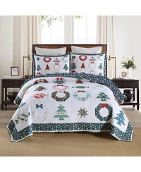 MarCielo 3 Pcs Winter Candy Christmas Quilt Bedspread Set Queen