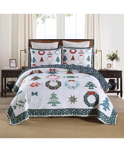 MarCielo 3 Pcs Winter Candy Christmas Quilt Bedspread Set King