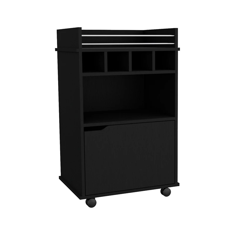 Sims Coffee & Bar Cart 35" H , 4 wheels, Division for bottles, Central Shelf, Drawer with Openwork Door Handle