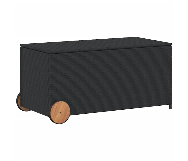 Garden Storage Box with Wheels Black 50.2 Gal Poly Rattan