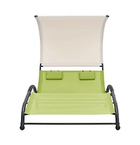 vidaXL Double Sun Lounger with Canopy Textilene Green