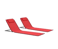 vidaXL Folding Beach Mats 2 pcs Steel and Fabric Red