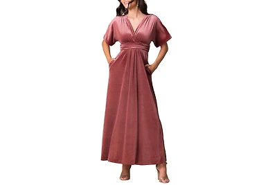 Kiyonna Women's Verona V-Neck Velvet Evening Gown with Pockets