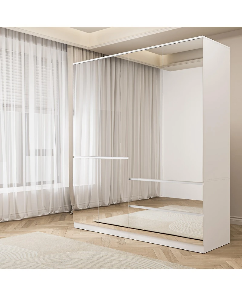 Famapy White High Gloss Mirrored Doors Big Wardrobe Combo Armoires