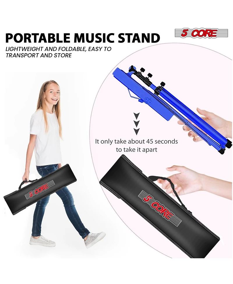 5 Core Music Stand Adjustable Desktop Book Stands Portable Sheet Holder All Metal Foldable Bookstand - Mus Fld Blu