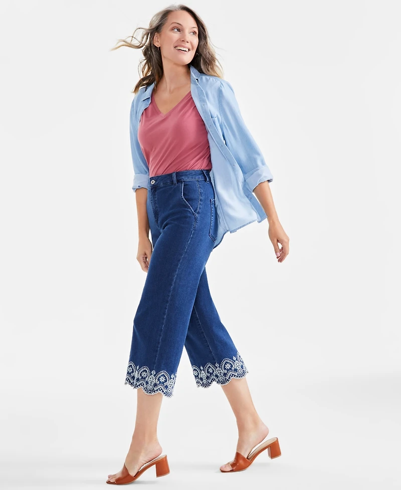 Style & Co Women's High-Rise Embroidered-Cuff Crop Jeans, Exclusively at Macy's