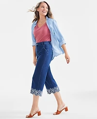 Style & Co Women's High-Rise Embroidered-Cuff Crop Jeans, Exclusively at Macy's