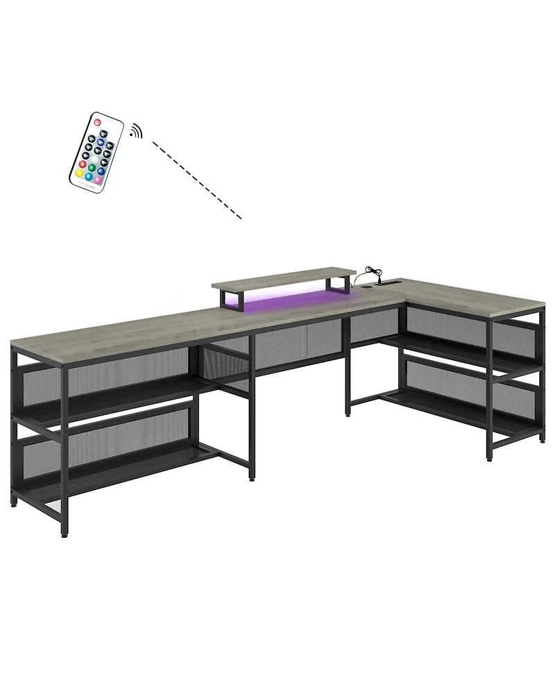 Slickblue U-Shaped Desk with Shelves and Led Lights – Modern and Functional Workspace