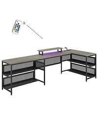 Slickblue U-Shaped Desk with Shelves and Led Lights – Modern and Functional Workspace