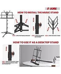 5Core Music Stand For Sheet Music Portable Tripod Adjustable Folding Note Holder