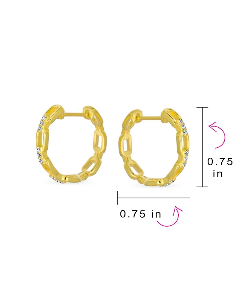 Bling Jewelry Elegant Round Paper Clip Link Open Pave Cz Accent Chain Link Hoop Earrings Of Cubic Zirconia .925 Sterling Silver .75 Inch