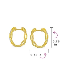 Bling Jewelry Elegant Round Paper Clip Link Open Pave Cz Accent Chain Link Hoop Earrings Of Cubic Zirconia .925 Sterling Silver .75 Inch