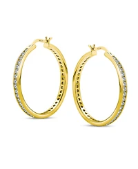 Bling Jewelry Cubic Zirconia Pave Cz Large Statement Big Hoops Earring 14K Yellow Gold Plated .925 Sterling Silver 1.5 Inch Diameter