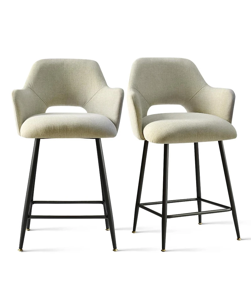 25.5" Armrest Counter Stools Set of 2,Upholstered Counter Height Barstools with Back-Maison Boucle