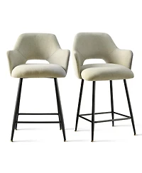 25.5" Armrest Counter Stools Set of 2,Upholstered Counter Height Barstools with Back-Maison Boucle