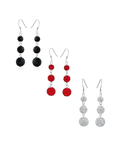 Bling Jewelry Multi Color Crystal Pave Disco Balls Dangle Earrings in Sterling Silver