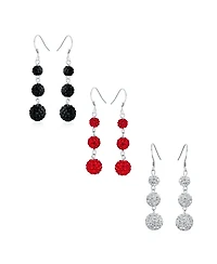 Bling Jewelry Multi Color Crystal Pave Disco Balls Dangle Earrings in Sterling Silver