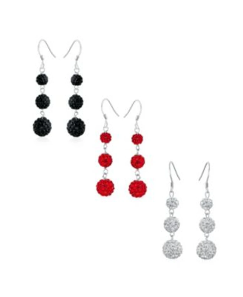 Bling Jewelry Multi Color Crystal Pave Disco Balls Dangle Earrings in Sterling Silver