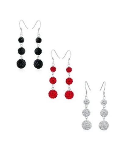 Bling Jewelry Multi Color Crystal Pave Disco Balls Dangle Earrings in Sterling Silver