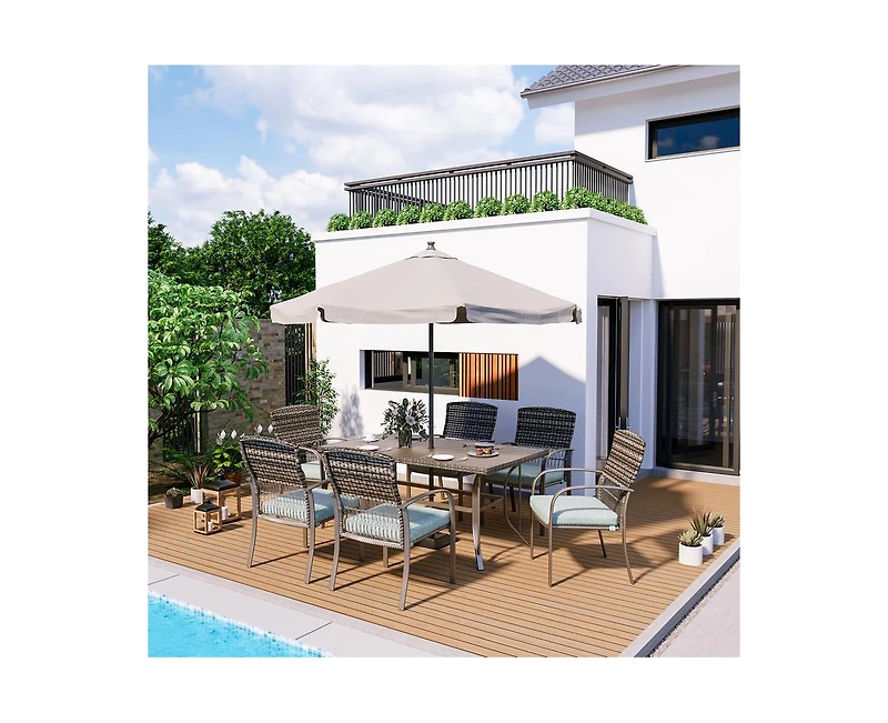 Pamapic Brown 5-Piece Pe Wicker Outdoor Dining Set with Green Cushions