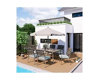 Pamapic Brown 5-Piece Pe Wicker Outdoor Dining Set with Green Cushions