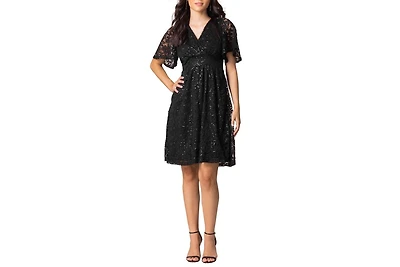 Kiyonna Women's Starry Sequin Lace V-Neck Cocktail Dress with Pockets