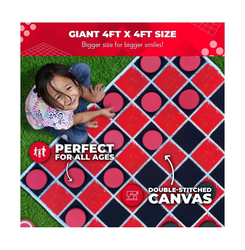2-in-1 Vintage Giant Checkers and Tic Tac Toe Game With Mat (4 ft. x 4 ft.) - 100% Machine-Washable Canvas - Giant Games