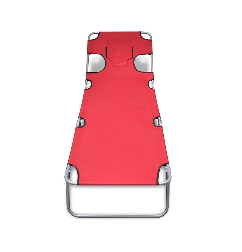 vidaXL Folding Sun Lounger with Head Cushion Powder-coated Steel Red
