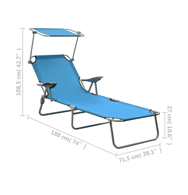 vidaXL Sun Lounger with Canopy Steel Blue