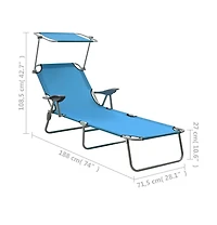 vidaXL Sun Lounger with Canopy Steel Blue