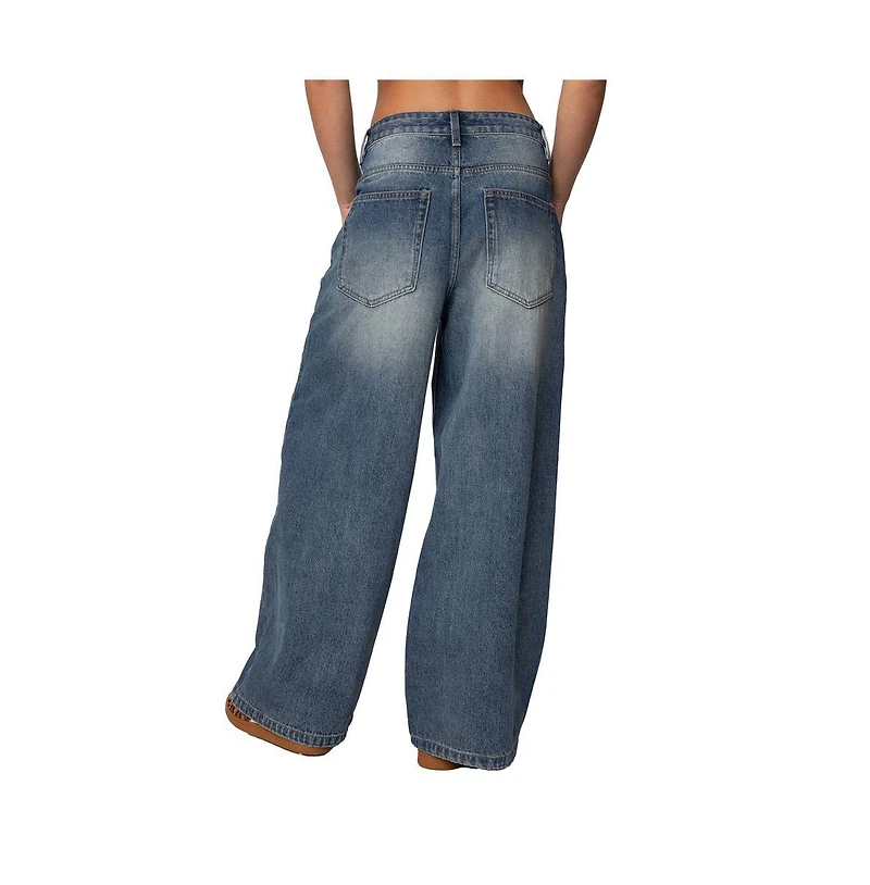 Edikted Womens Skater Girl Washed Low Rise Jeans