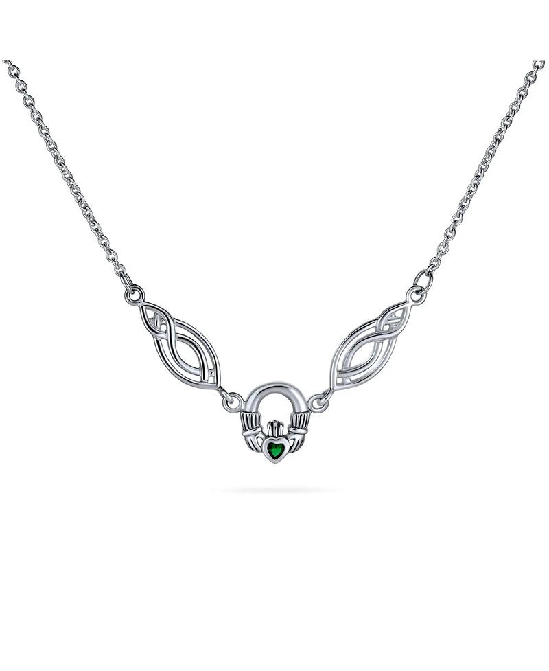 Bling Jewelry Traditional Green Cubic Zirconia Bff Celtic Infinity Love Knot Heart Love Knot Claddagh Collar Necklace Statement .925 Sterling Silver