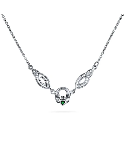 Bling Jewelry Traditional Green Cubic Zirconia Bff Celtic Infinity Love Knot Heart Love Knot Claddagh Collar Necklace Statement .925 Sterling Silver