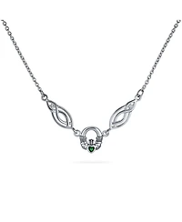 Bling Jewelry Traditional Green Cubic Zirconia Bff Celtic Infinity Love Knot Heart Love Knot Claddagh Collar Necklace Statement .925 Sterling Silver