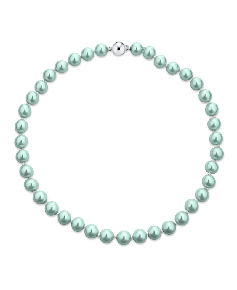 Bling Jewelry White Strand Necklace Rhodium Plated Crystal Clasp Pearl 10MM 16 Inch