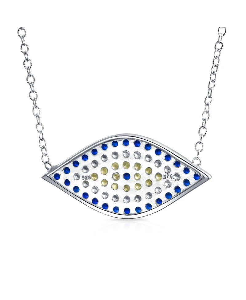 Bling Jewelry Turkish Blue Yellow Pave Cz Spiritual Protection Amulet Evil Eye Pendant Station Necklace .925 Sterling Silver