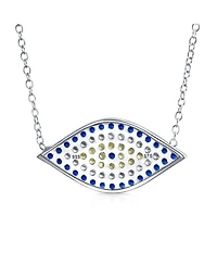 Bling Jewelry Turkish Blue Yellow Pave Cz Spiritual Protection Amulet Evil Eye Pendant Station Necklace .925 Sterling Silver