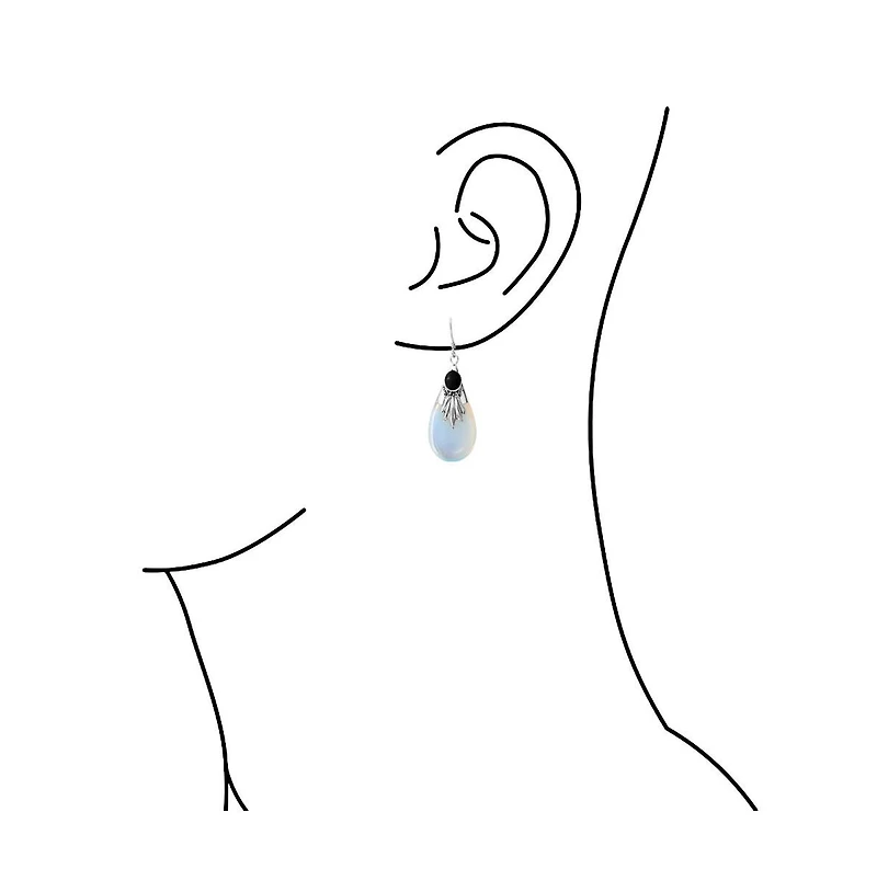 Bling Jewelry Boho Western Style Cz Fan Set Accent Natural Red Purple Black Turquoise Rainbow Opalite Teardrop Dangle Earrings Fish Hook .925 Sterling