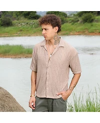 Men's Peanut Brown Striped Knit Oversized Shirt