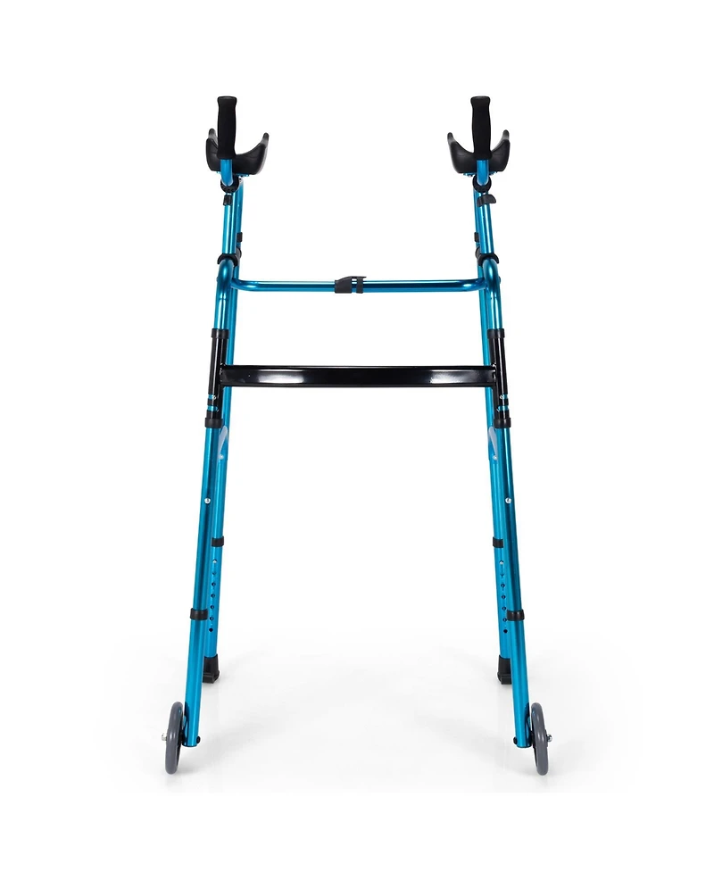 Sugift Folding Adjustable Aluminum Wheel Walking Frame-Navy