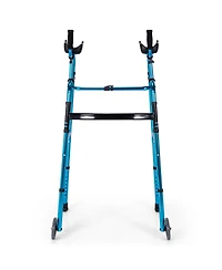 Sugift Folding Adjustable Aluminum Wheel Walking Frame-Navy