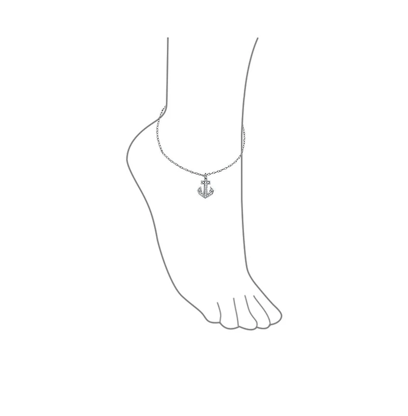 Bling Jewelry Nautical Cubic Zirconia Pave Dangle Charm Boat Anchor Anklet Ankle Bracelet For Women .925 Sterling Silver 9-10 Inch