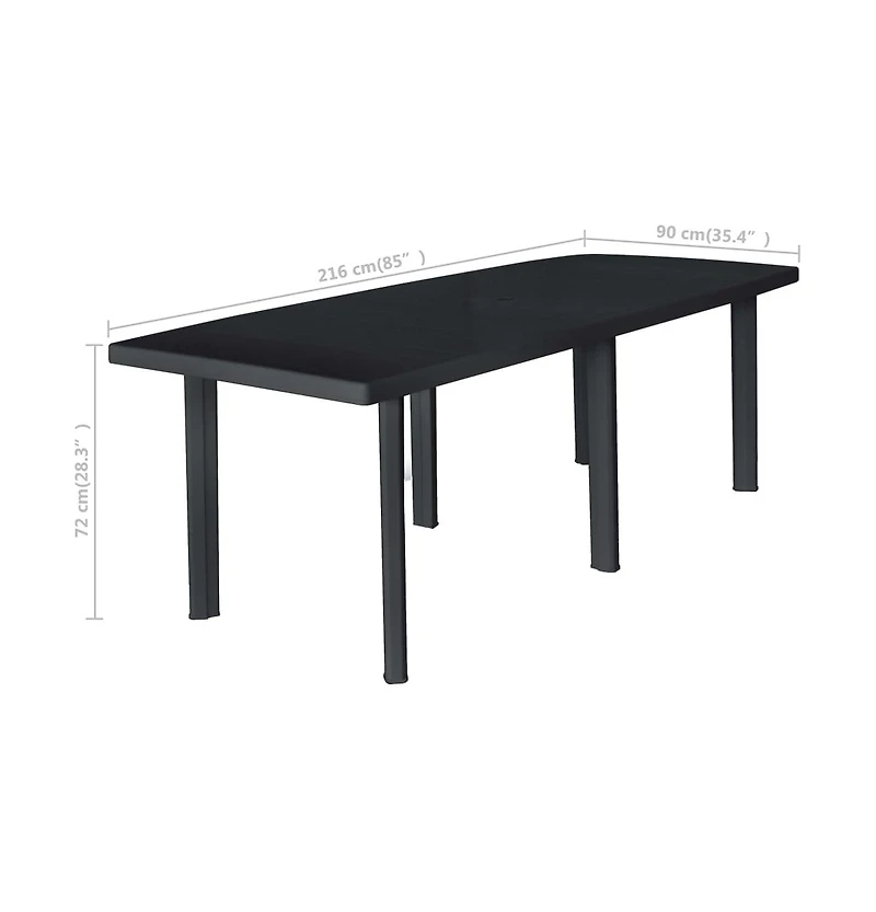 vidaXL Patio Table Anthracite 85"x35.4"x28.3" Plastic
