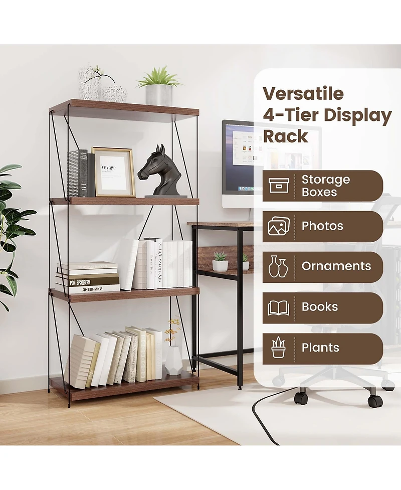 2 Pcs 4-Tier Multipurpose Display Rack Freestanding Bookcase with Metal Frame